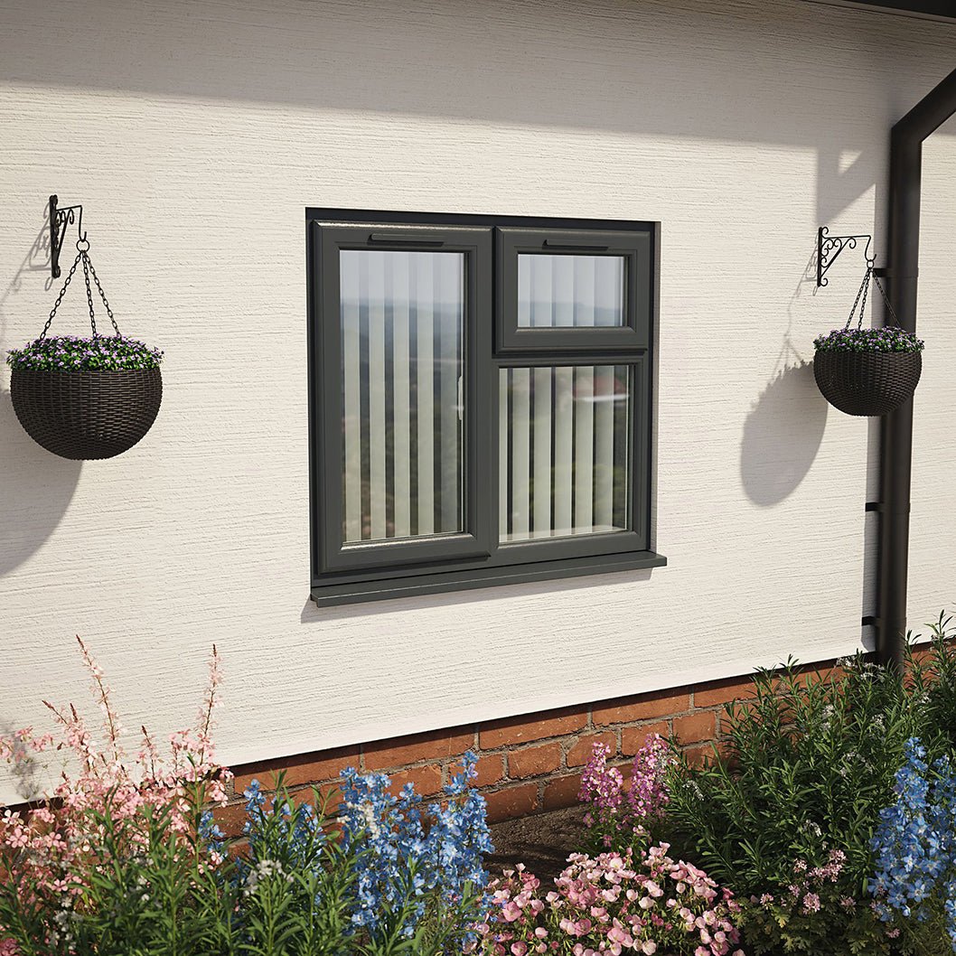 Crystal UPVC Grey 7016 Casement Window Left Hand Side Hung Next To Top Opener Over a Fixed Light Clear Glazing - JJ Building Materials