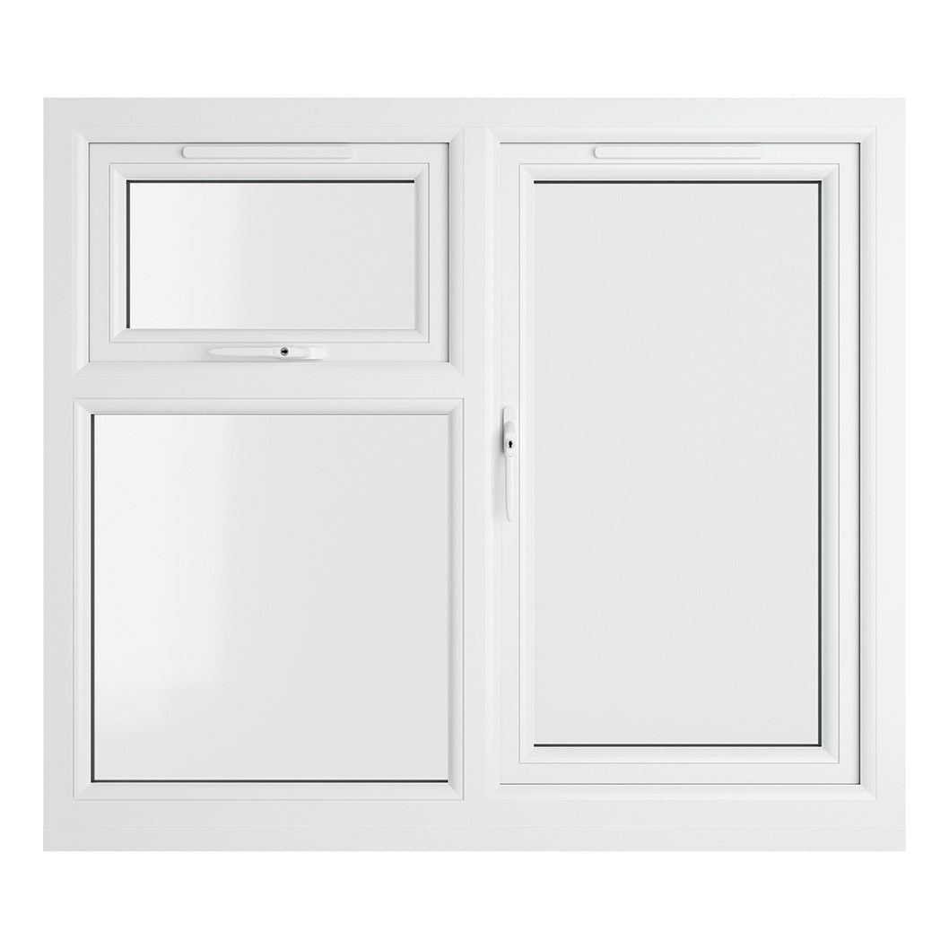 Crystal UPVC Grey 7016 Casement Window Left Hand Side Hung Next To Top Opener Over a Fixed Light Clear Glazing - JJ Building Materials