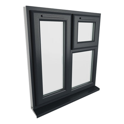 Crystal UPVC Grey 7016 Casement Window Left Hand Side Hung Next To Top Opener Over a Fixed Light Clear Glazing - JJ Building Materials