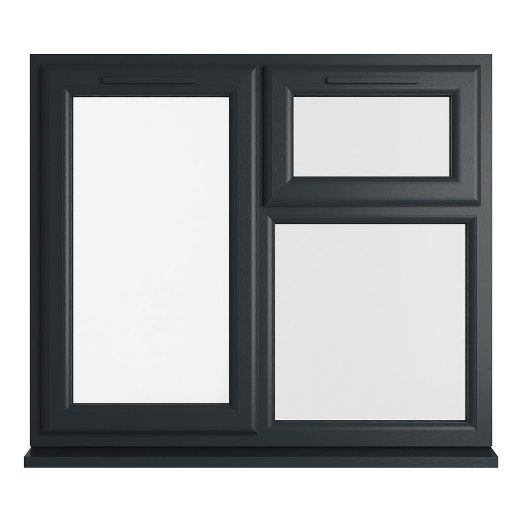 Crystal UPVC Grey 7016 Casement Window Left Hand Side Hung Next To Top Opener Over a Fixed Light Clear Glazing - JJ Building Materials