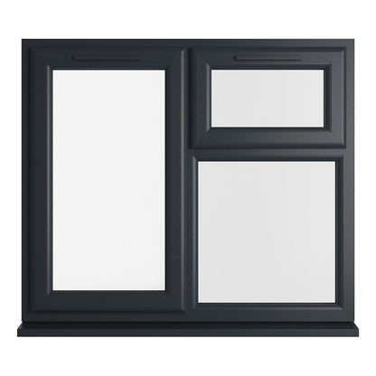 Crystal UPVC Grey 7016 Casement Window Left Hand Side Hung Next To Top Opener Over a Fixed Light Clear Glazing - JJ Building Materials