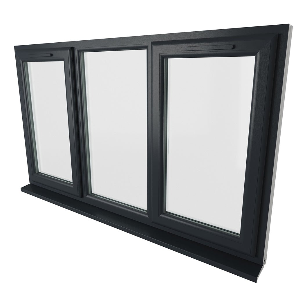 Crystal UPVC Grey 7016 Casement Window Left & Right Side Hung With Fixed Centre Clear Glazing - JJ Building Materials