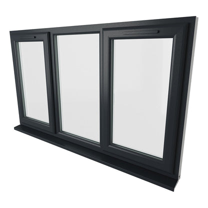 Crystal UPVC Grey 7016 Casement Window Left & Right Side Hung With Fixed Centre Clear Glazing - JJ Building Materials