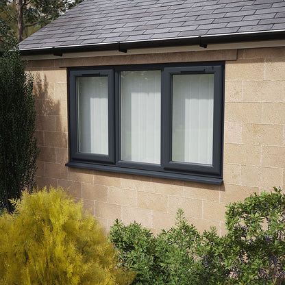 Crystal UPVC Grey 7016 Casement Window Left & Right Side Hung With Fixed Centre Clear Glazing - JJ Building Materials