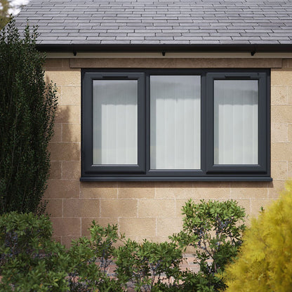 Crystal UPVC Grey 7016 Casement Window Left & Right Side Hung With Fixed Centre Clear Glazing - JJ Building Materials