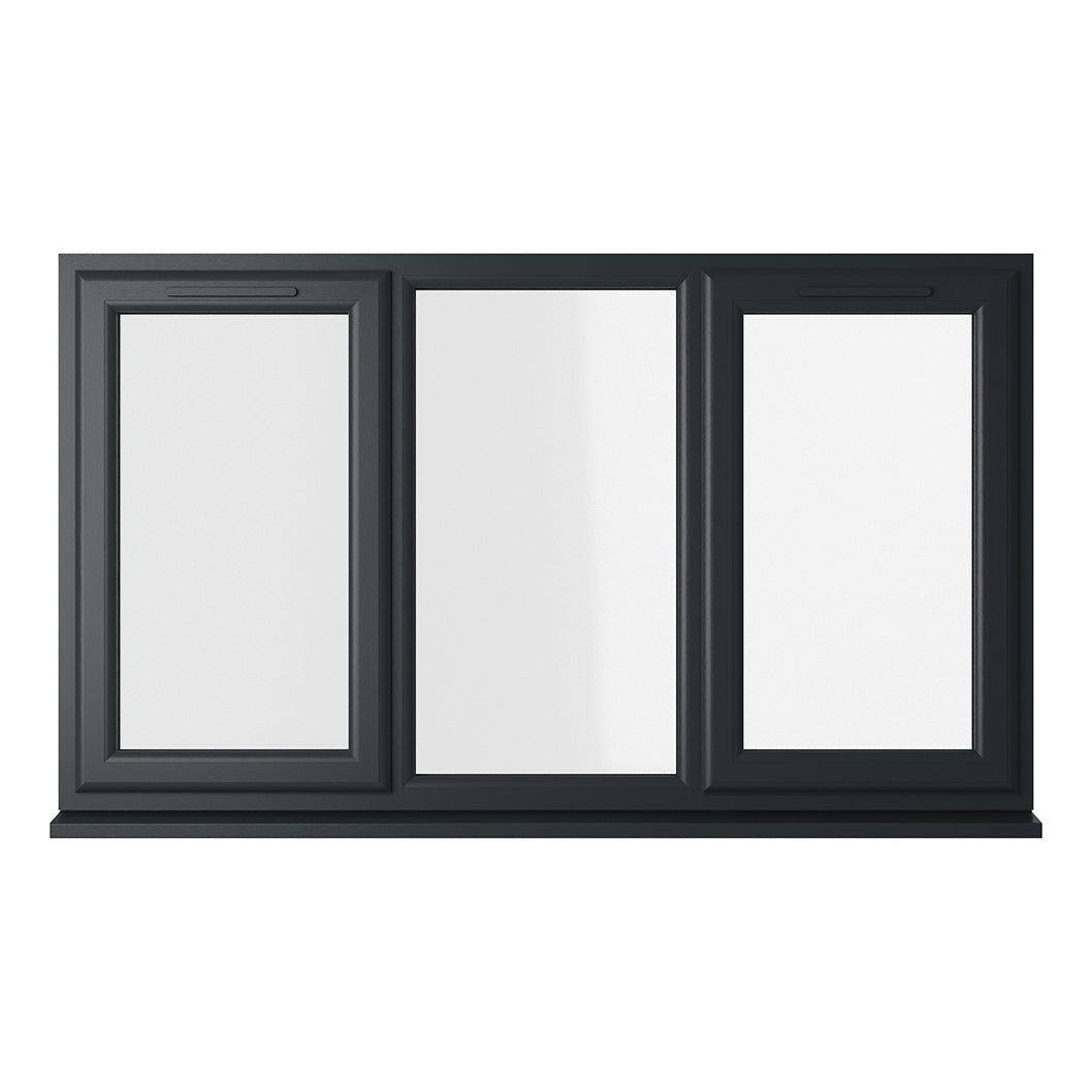 Crystal UPVC Grey 7016 Casement Window Left & Right Side Hung With Fixed Centre Clear Glazing - JJ Building Materials
