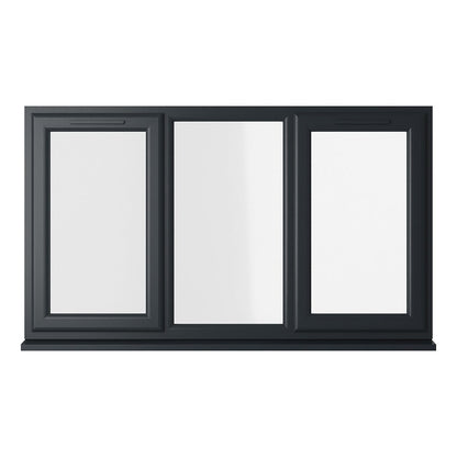Crystal UPVC Grey 7016 Casement Window Left & Right Side Hung With Fixed Centre Clear Glazing - JJ Building Materials