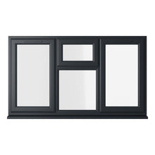 Crystal UPVC Grey 7016 Casement Window Left & Right Side Hung With Top Opener Over a Fixed Light Centre Clear Glazing - JJ Building Materials