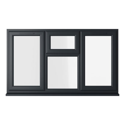 Crystal UPVC Grey 7016 Casement Window Left & Right Side Hung With Top Opener Over a Fixed Light Centre Clear Glazing - JJ Building Materials