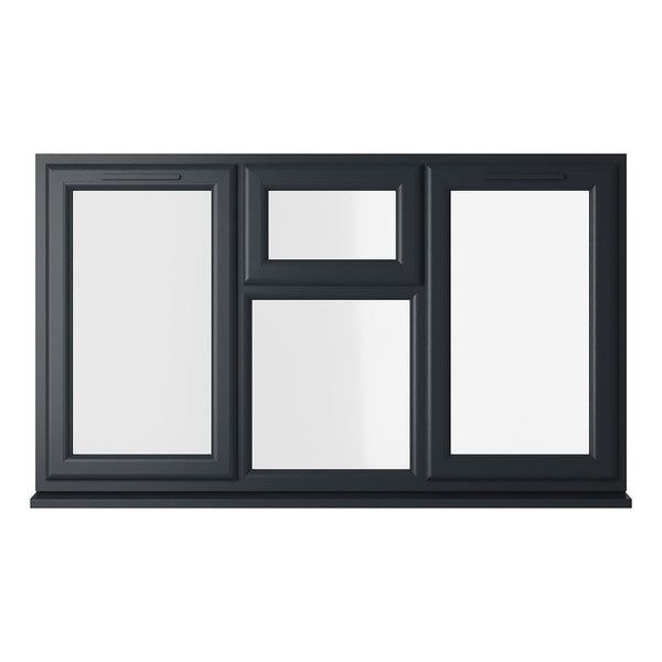 Crystal UPVC Grey 7016 Casement Window Left & Right Side Hung With Top Opener Over a Fixed Light Centre Clear Glazing - JJ Building Materials