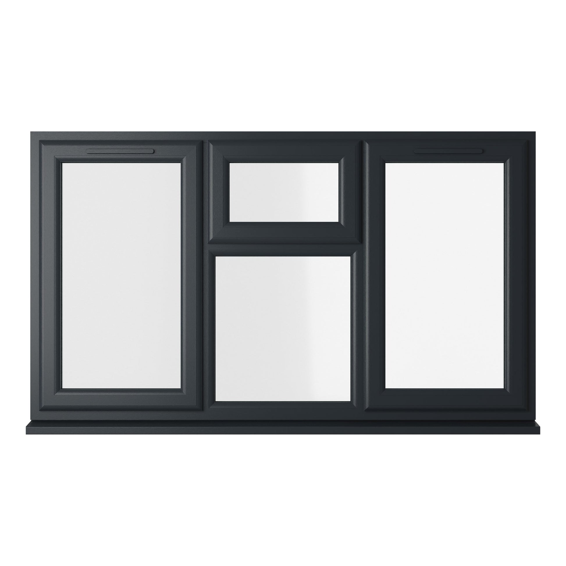 Crystal UPVC Grey 7016 Casement Window Left & Right Side Hung With Top Opener Over a Fixed Light Centre Clear Glazing - JJ Building Materials