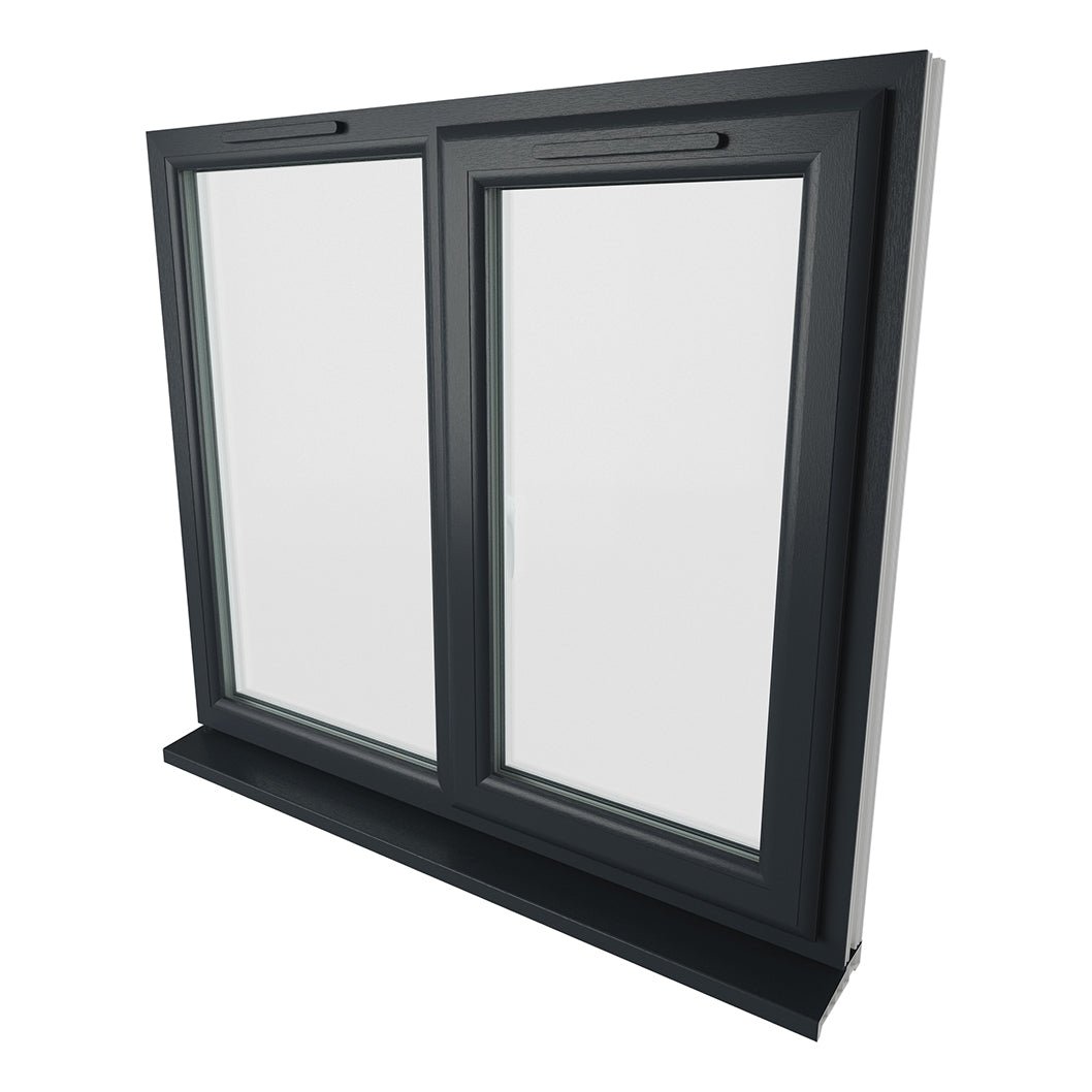 Crystal UPVC Grey 7016 Casement Window Right Hand Side Hung Next To Fixed Light Clear Glazing - JJ Building Materials