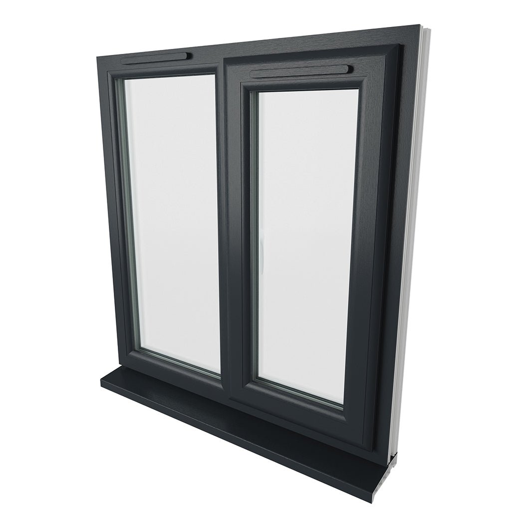 Crystal UPVC Grey 7016 Casement Window Right Hand Side Hung Next To Fixed Light Clear Glazing - JJ Building Materials