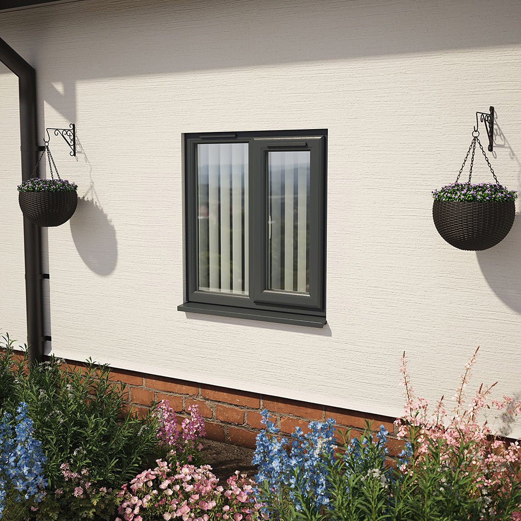 Crystal UPVC Grey 7016 Casement Window Right Hand Side Hung Next To Fixed Light Obscure Glazing - JJ Building Materials