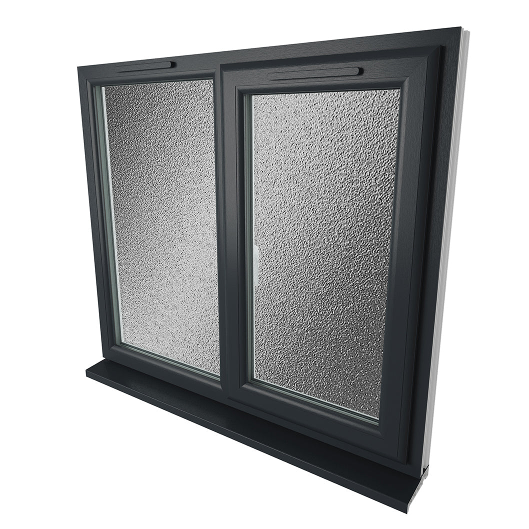 Crystal UPVC Grey 7016 Casement Window Right Hand Side Hung Next To Fixed Light Obscure Glazing - JJ Building Materials