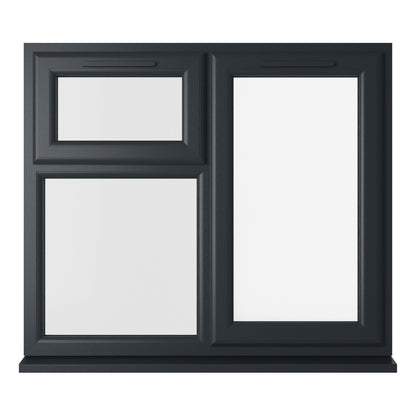 Crystal UPVC Grey 7016 Casement Window Right Hand Side Hung Next To Top Opener Over a Fixed Light Clear Glazing - JJ Building Materials