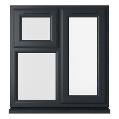 Crystal UPVC Grey 7016 Casement Window Right Hand Side Hung Next To Top Opener Over a Fixed Light Clear Glazing - JJ Building Materials