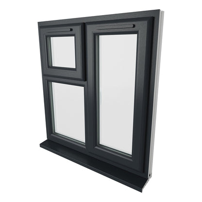 Crystal UPVC Grey 7016 Casement Window Right Hand Side Hung Next To Top Opener Over a Fixed Light Clear Glazing - JJ Building Materials