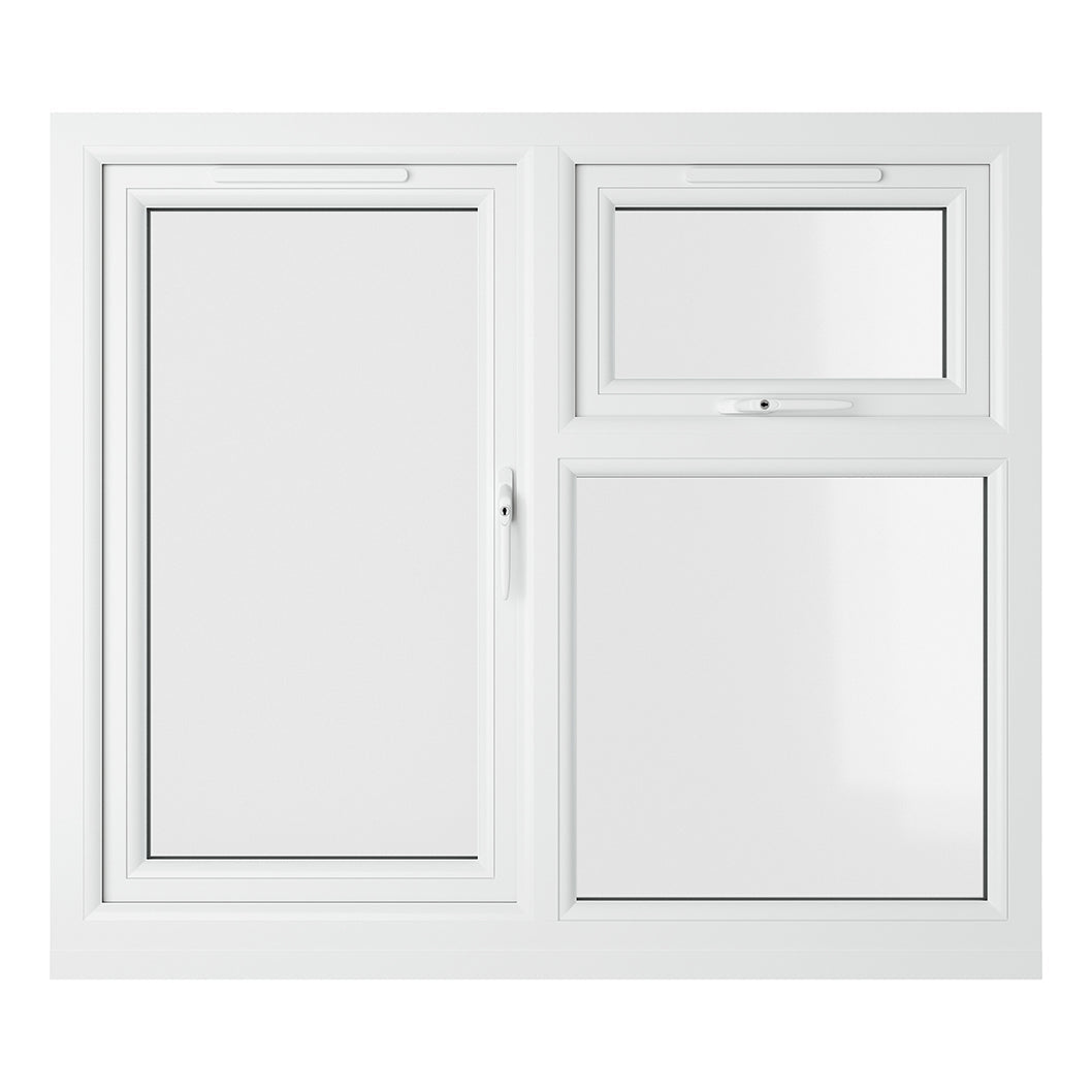 Crystal UPVC Grey 7016 Casement Window Right Hand Side Hung Next To Top Opener Over a Fixed Light Clear Glazing - JJ Building Materials