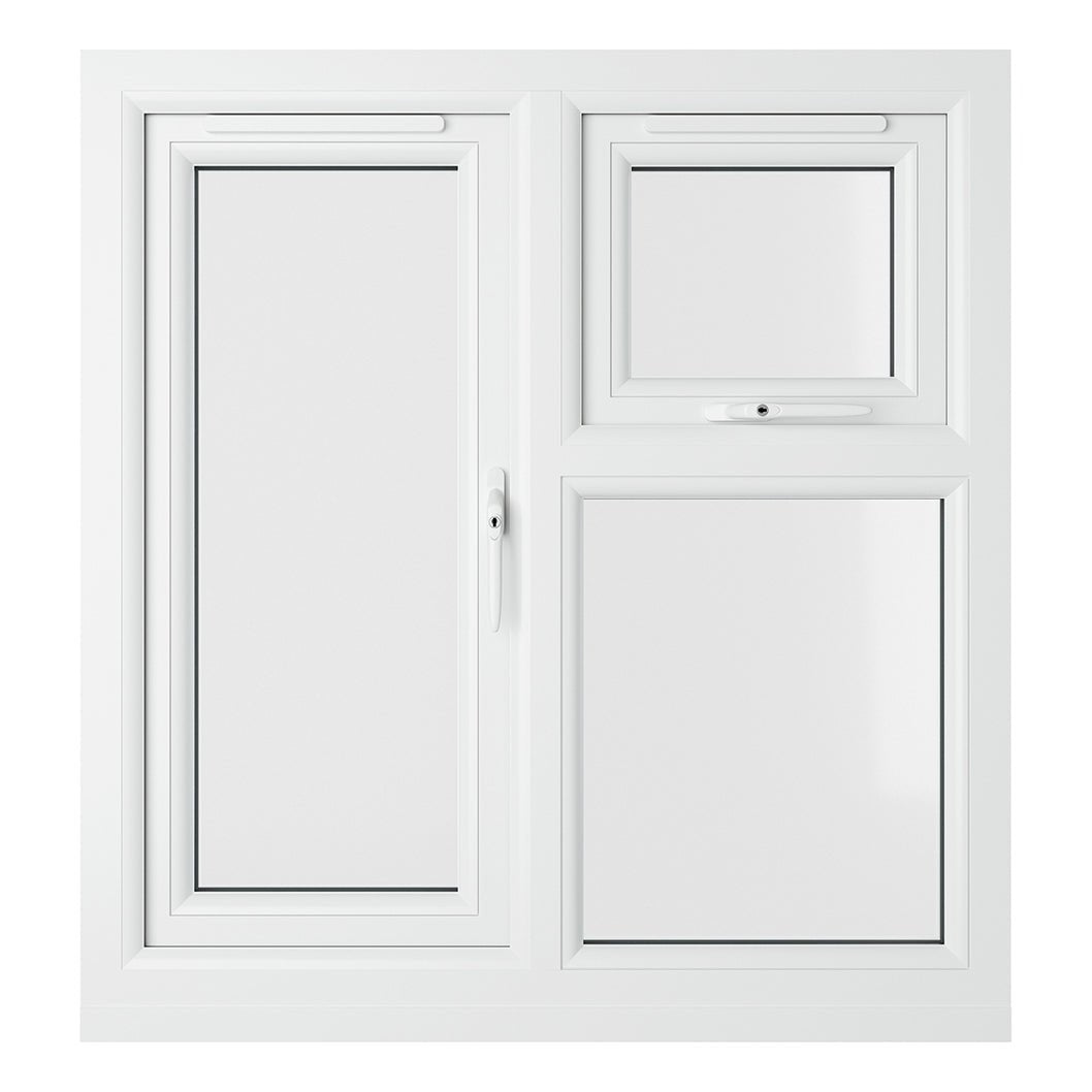 Crystal UPVC Grey 7016 Casement Window Right Hand Side Hung Next To Top Opener Over a Fixed Light Clear Glazing - JJ Building Materials