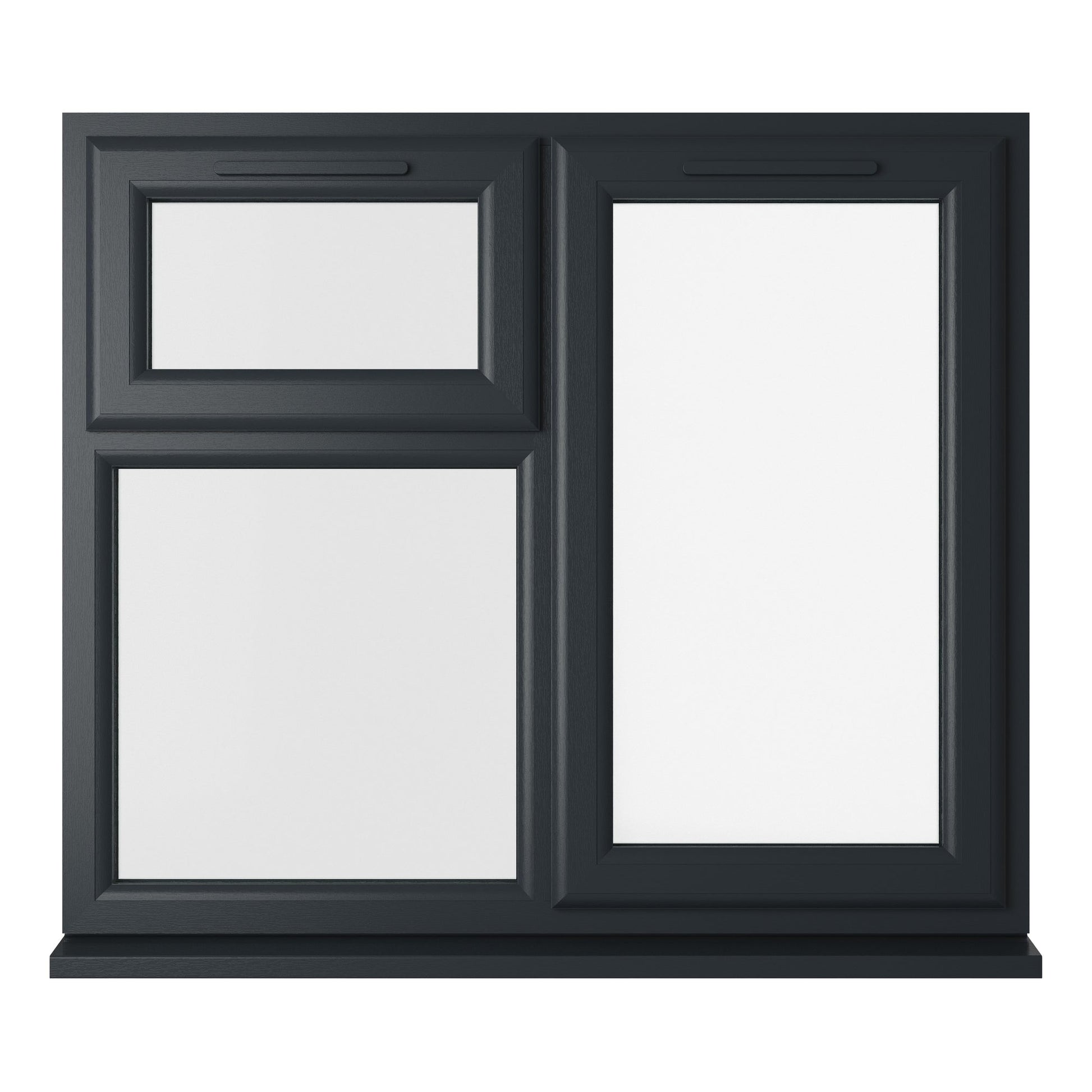 Crystal UPVC Grey 7016 Casement Window Right Hand Side Hung Next To Top Opener Over a Fixed Light Clear Glazing - JJ Building Materials