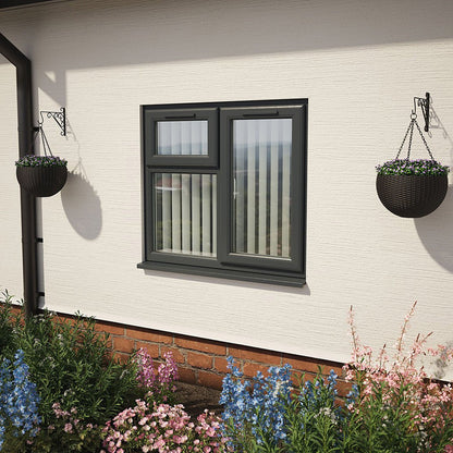 Crystal UPVC Grey 7016 Casement Window Right Hand Side Hung Next To Top Opener Over a Fixed Light Clear Glazing - JJ Building Materials