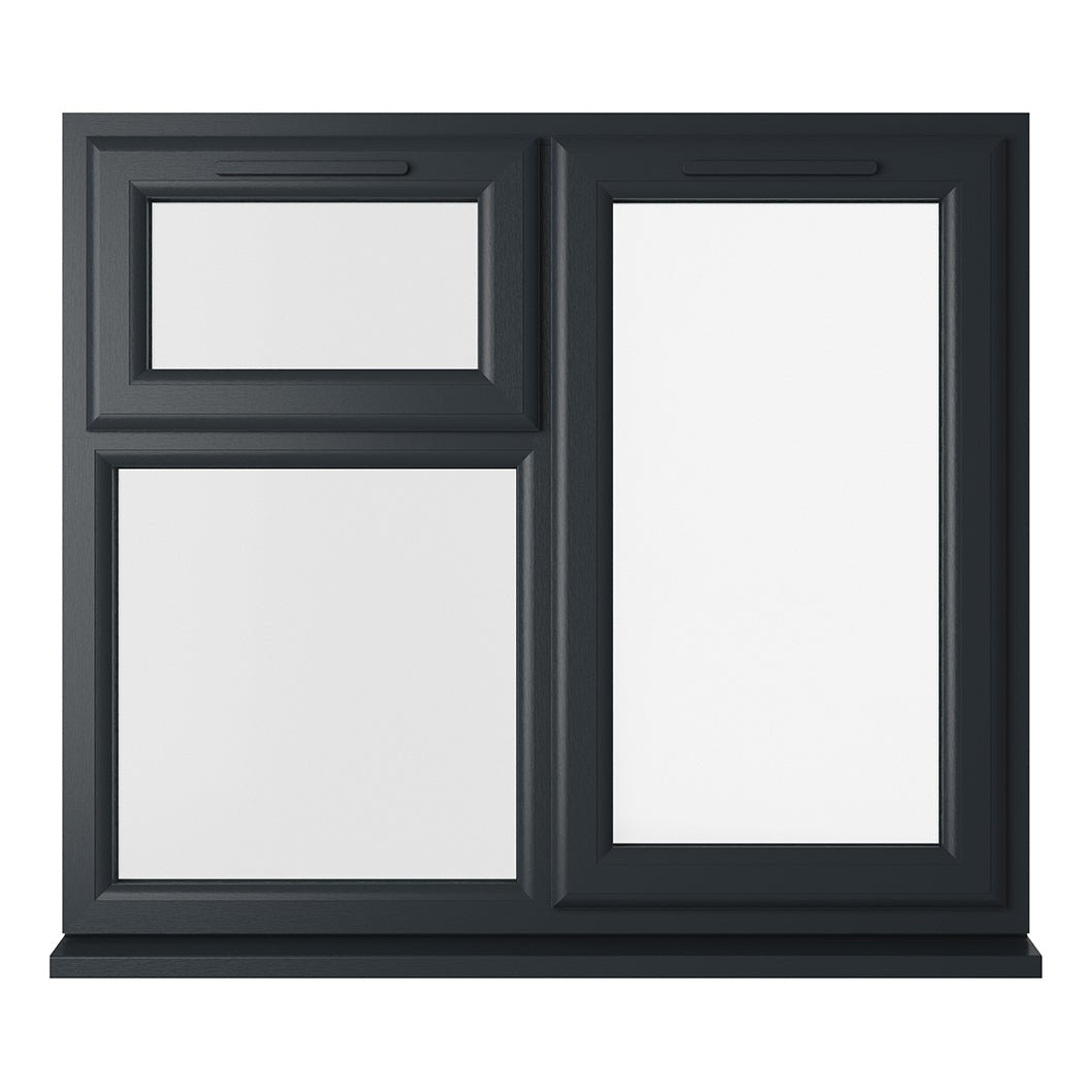 Crystal UPVC Grey 7016 Casement Window Right Hand Side Hung Next To Top Opener Over a Fixed Light Clear Glazing - JJ Building Materials