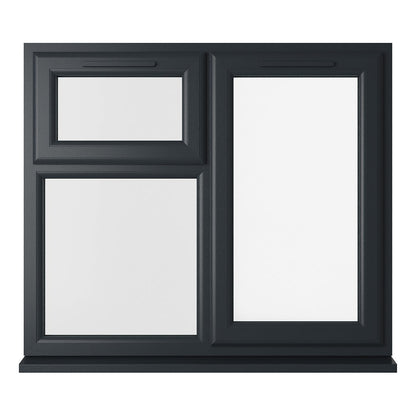 Crystal UPVC Grey 7016 Casement Window Right Hand Side Hung Next To Top Opener Over a Fixed Light Clear Glazing - JJ Building Materials
