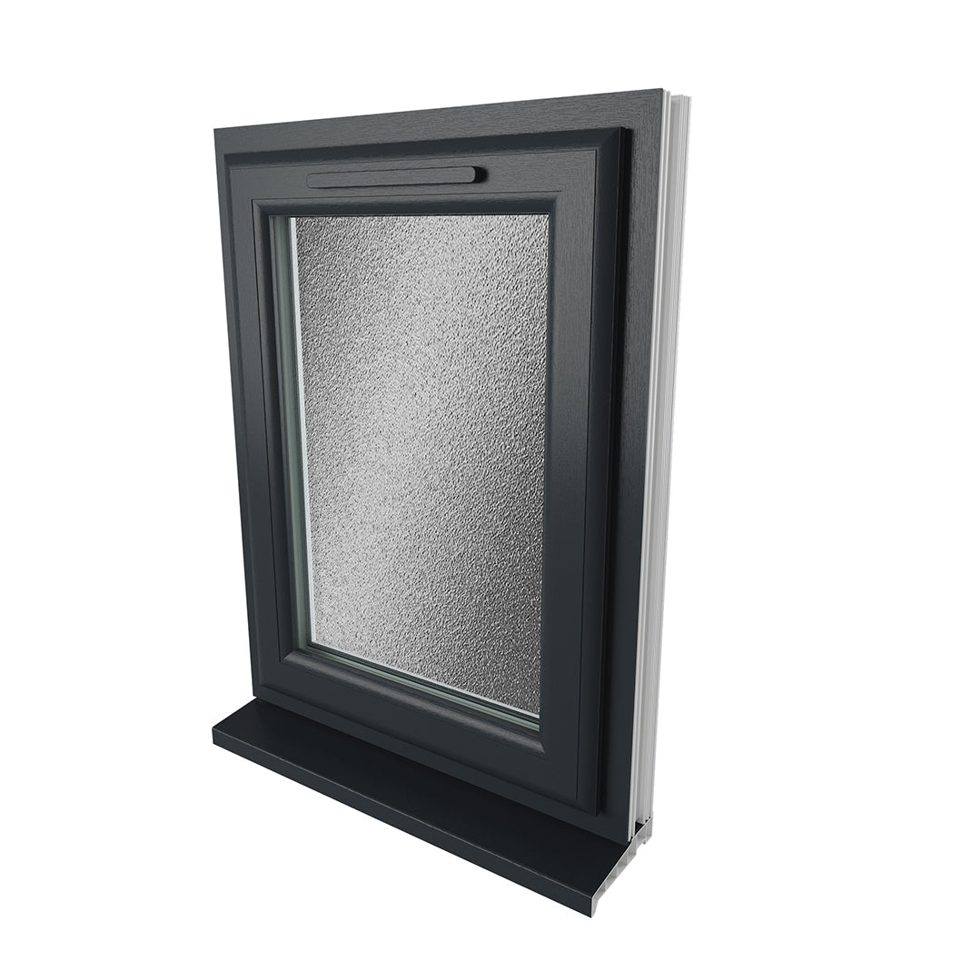 Crystal UPVC Grey 7016 Casement Window White Int Left Side Hung Obscure Glazing - JJ Building Materials