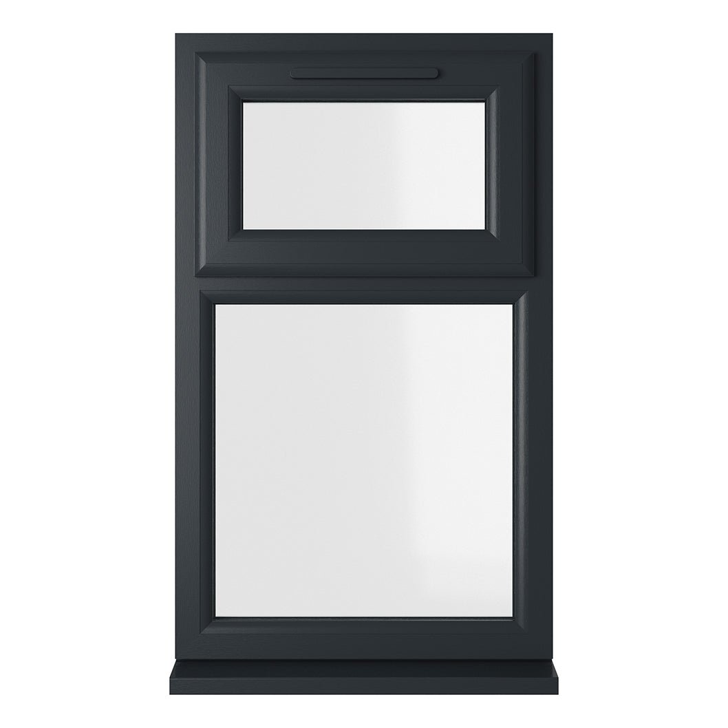 Crystal UPVC Grey 7016 Casement Window White Int Top Hung Opener Over Fixed Light Clear Glazing - JJ Building Materials