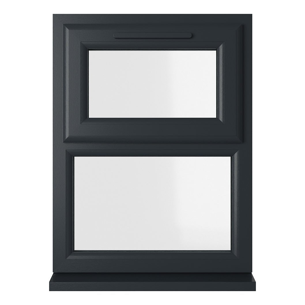 Crystal UPVC Grey 7016 Casement Window White Int Top Hung Opener Over Fixed Light Clear Glazing - JJ Building Materials