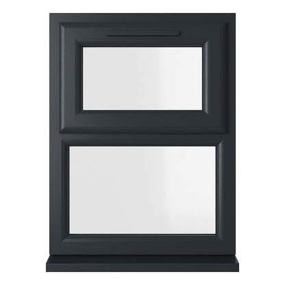 Crystal UPVC Grey 7016 Casement Window White Int Top Hung Opener Over Fixed Light Clear Glazing - JJ Building Materials
