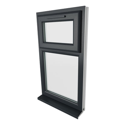 Crystal UPVC Grey 7016 Casement Window White Int Top Hung Opener Over Fixed Light Clear Glazing - JJ Building Materials