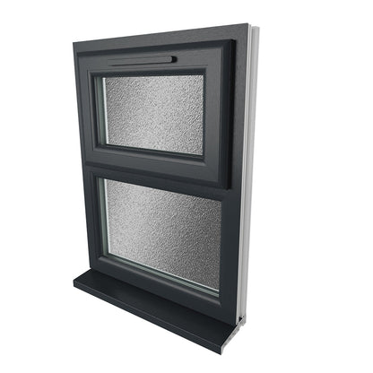 Crystal UPVC Grey 7016 Casement Window White Int Top Hung Opener Over Fixed Light Obscure Glazing - JJ Building Materials