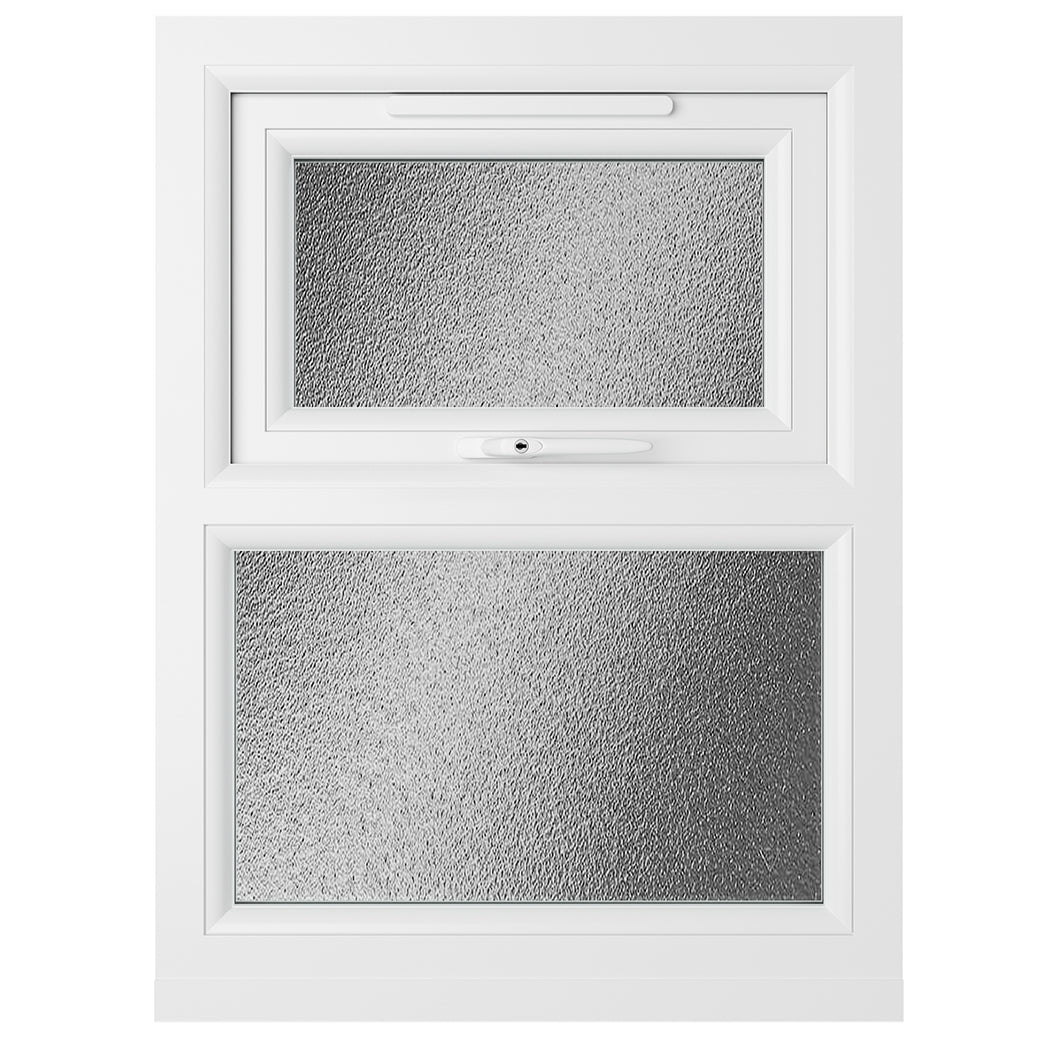 Crystal UPVC Grey 7016 Casement Window White Int Top Hung Opener Over Fixed Light Obscure Glazing - JJ Building Materials