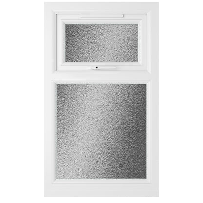 Crystal UPVC Grey 7016 Casement Window White Int Top Hung Opener Over Fixed Light Obscure Glazing - JJ Building Materials
