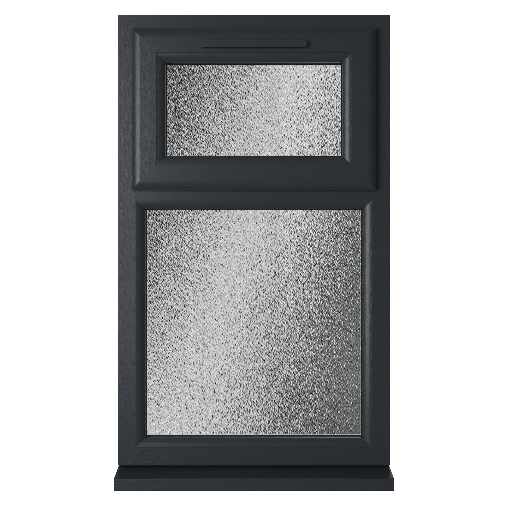 Crystal UPVC Grey 7016 Casement Window White Int Top Hung Opener Over Fixed Light Obscure Glazing - JJ Building Materials
