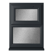 Crystal UPVC Grey 7016 Casement Window White Int Top Hung Opener Over Fixed Light Obscure Glazing - JJ Building Materials