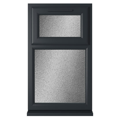 Crystal UPVC Grey 7016 Casement Window White Int Top Hung Opener Over Fixed Light Obscure Glazing - JJ Building Materials