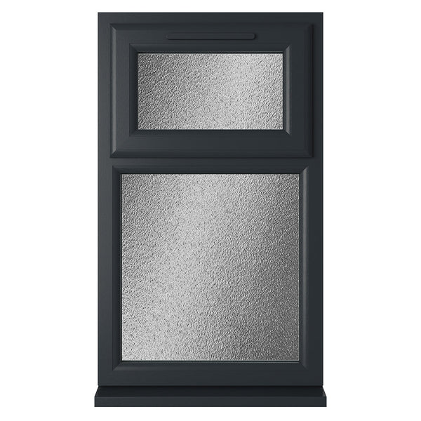 Crystal UPVC Grey 7016 Casement Window White Int Top Hung Opener Over Fixed Light Obscure Glazing - JJ Building Materials