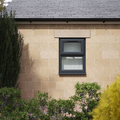 Crystal UPVC Grey 7016 Casement Window White Int Top Hung Opener Over Fixed Light Obscure Glazing - JJ Building Materials