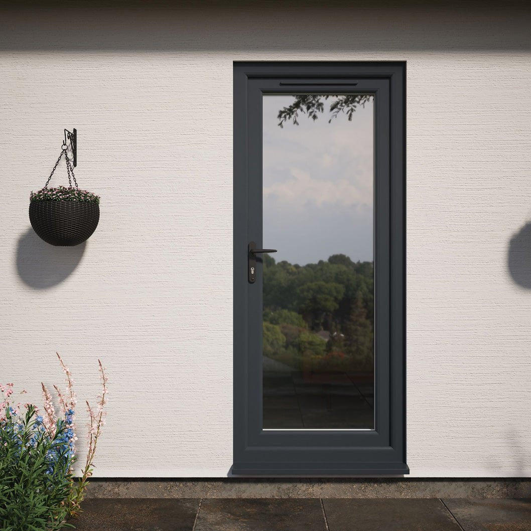 Crystal UPVC Grey 7016 External White Int Clear Glazing Single Door Full Glass Double Glazed Right Hand Open - JJ Building Materials