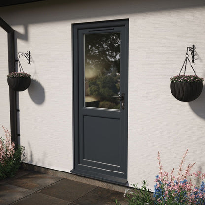 Crystal UPVC Grey 7016 External White Int Clear Glazing Single Door Half Panel Double Glazed Left Hand Open - JJ Building Materials