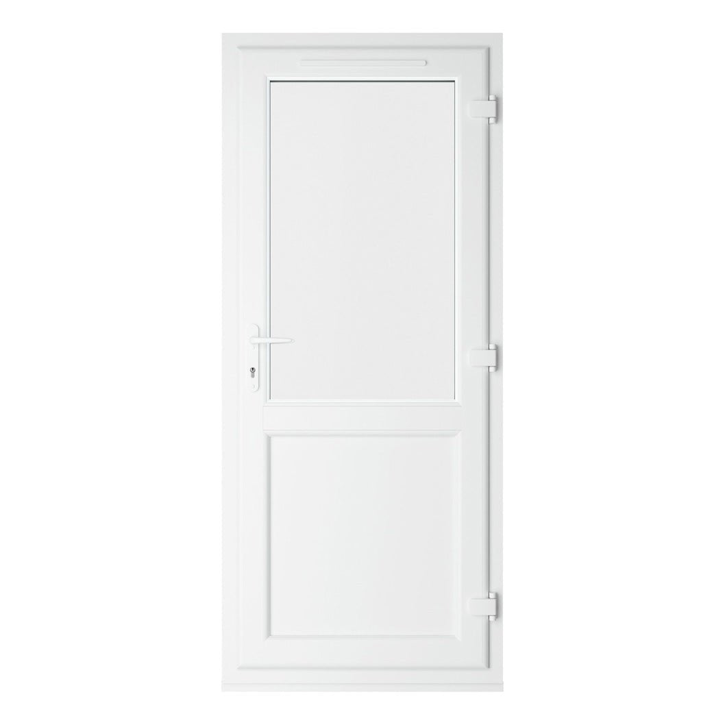 Crystal UPVC Grey 7016 External White Int Clear Glazing Single Door Half Panel Double Glazed Left Hand Open - JJ Building Materials