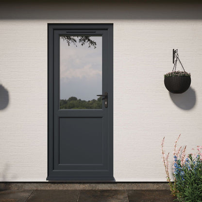 Crystal UPVC Grey 7016 External White Int Clear Glazing Single Door Half Panel Double Glazed Left Hand Open - JJ Building Materials