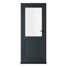 Crystal UPVC Grey 7016 External White Int Clear Glazing Single Door Half Panel Double Glazed Left Hand Open - JJ Building Materials
