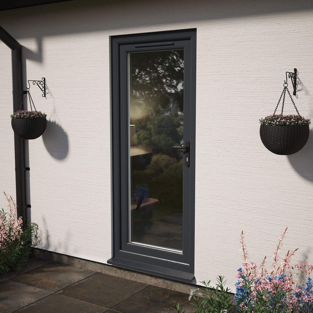 Crystal UPVC Grey 7016 External White Int Obscure Glazing Single Door Full Glass Double Glazed Left Hand Open - JJ Building Materials