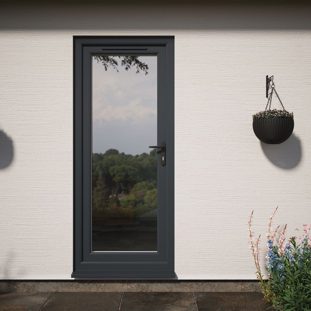 Crystal UPVC Grey 7016 External White Int Obscure Glazing Single Door Full Glass Double Glazed Left Hand Open - JJ Building Materials
