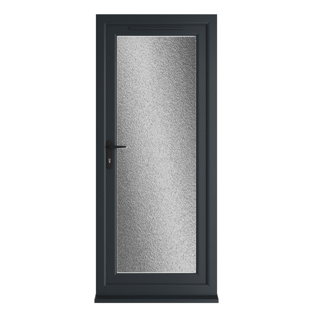 Crystal UPVC Grey 7016 External White Int Obscure Glazing Single Door Full Glass Double Glazed Right Hand Open - JJ Building Materials