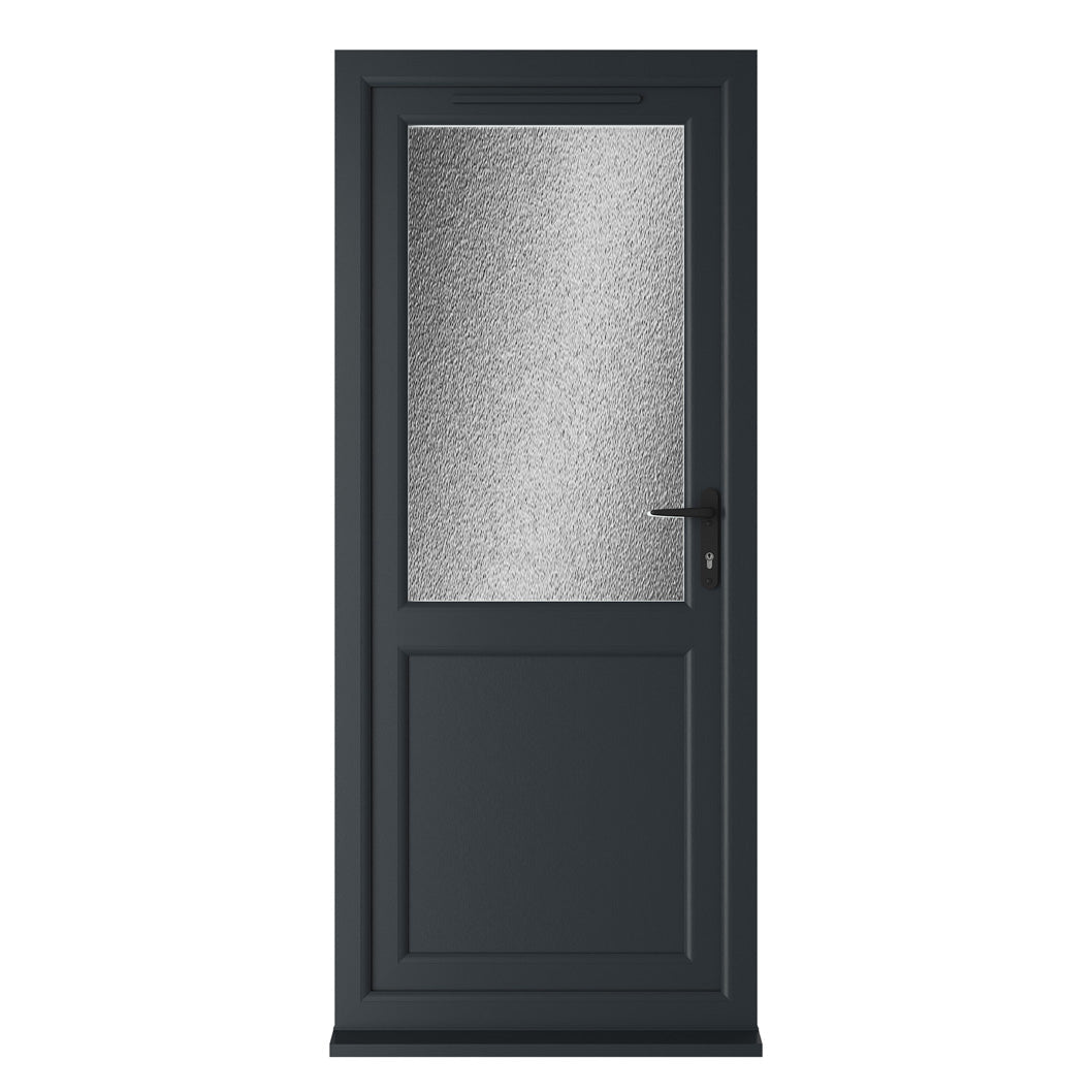 Crystal UPVC Grey 7016 External White Int Obscure Glazing Single Door Half Panel Double Glazed Left Hand Open - JJ Building Materials